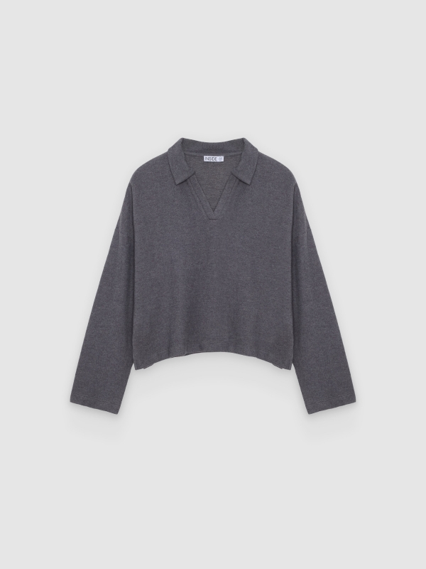  Camiseta polo manga larga lisa melange oscuro vista frontal
