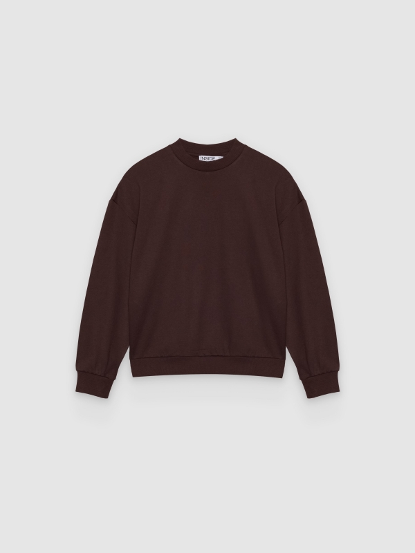  Basic crew neck sweatshirt chocolate front view