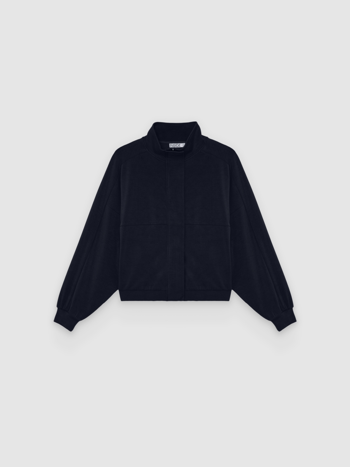 %Pto% Soft knit jacket with mock neck navy front view
