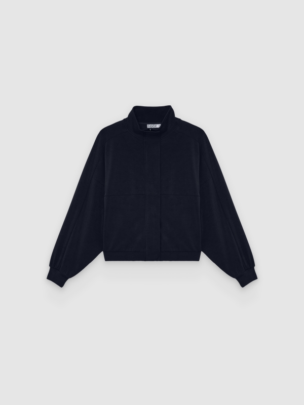  Soft knit jacket with mock neck navy front view