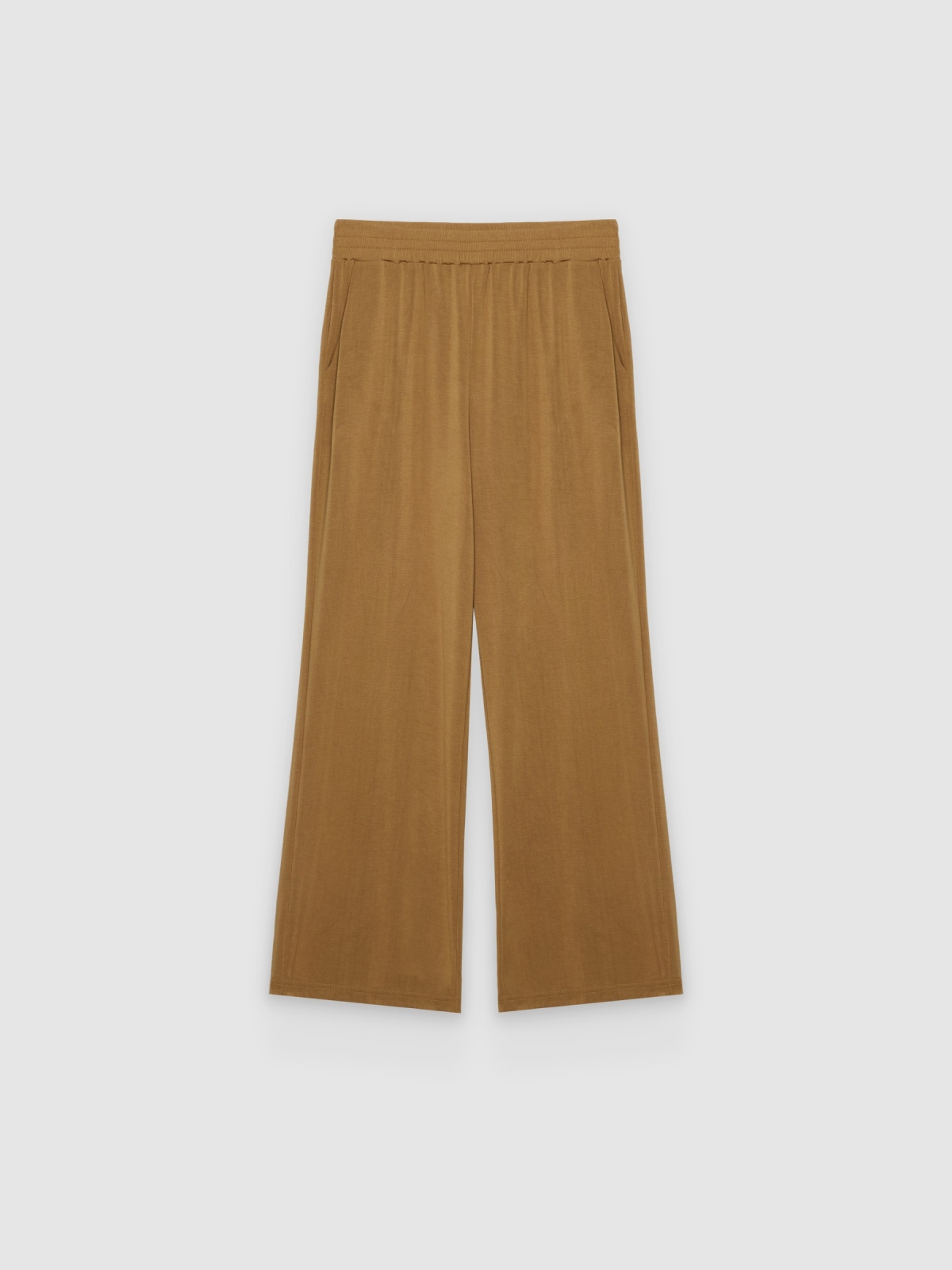 %Pto% Calça wide leg de moletom areia vista frontal