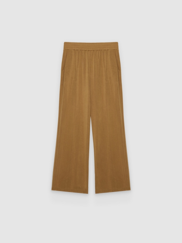  Calça wide leg de moletom areia vista frontal