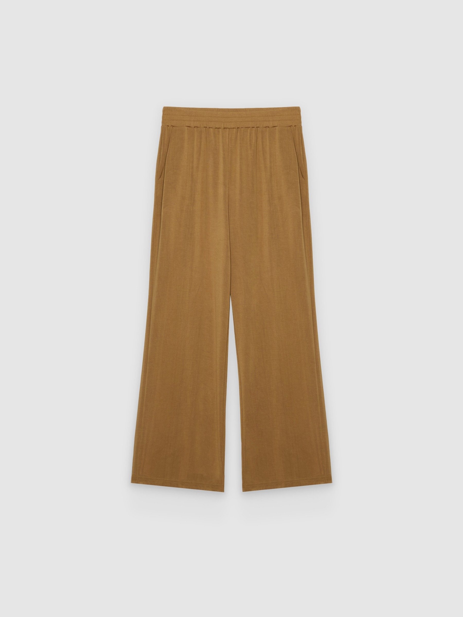  Calça wide leg de moletom areia vista frontal