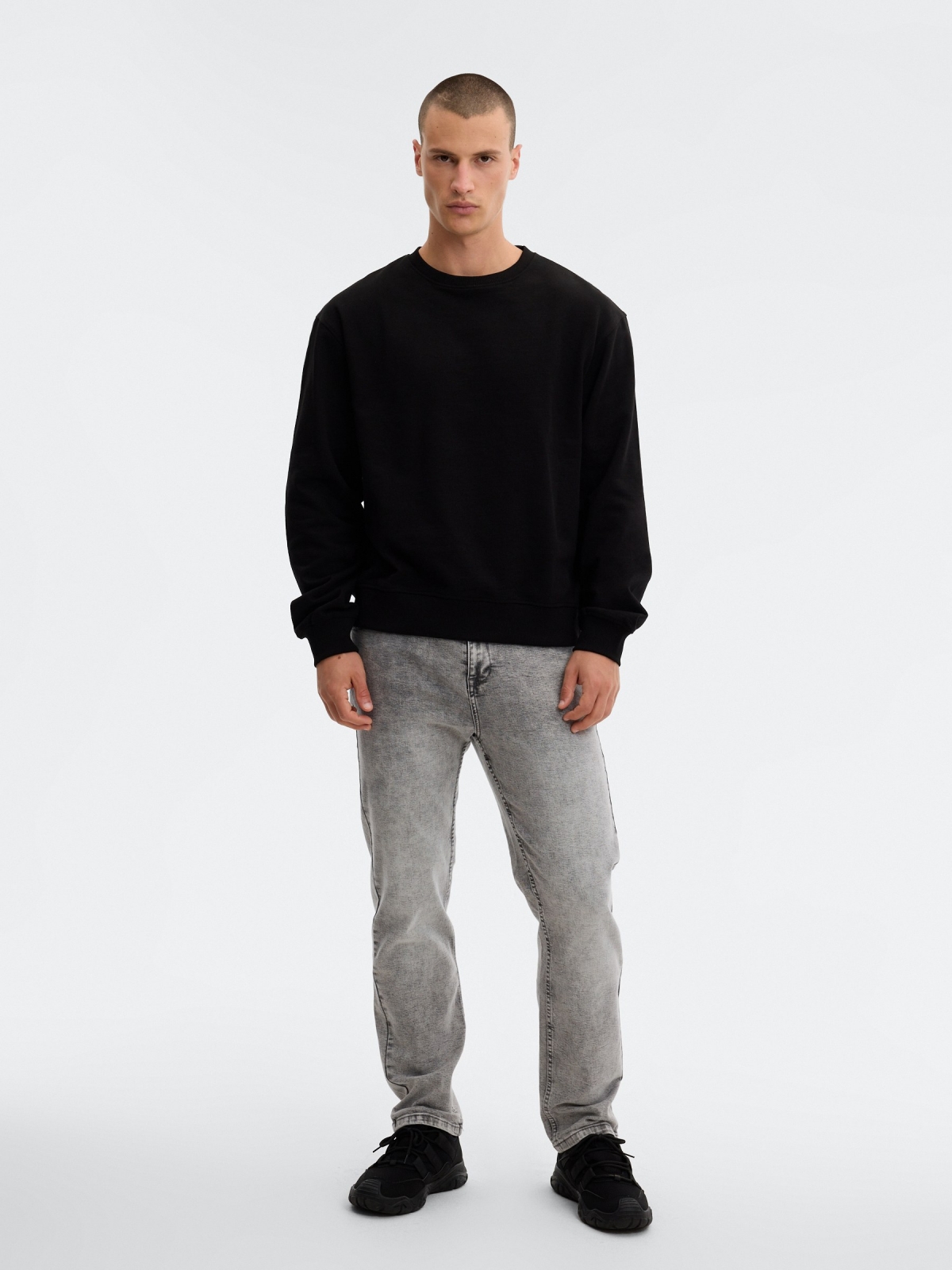 Grey regular denim jeans grey front view