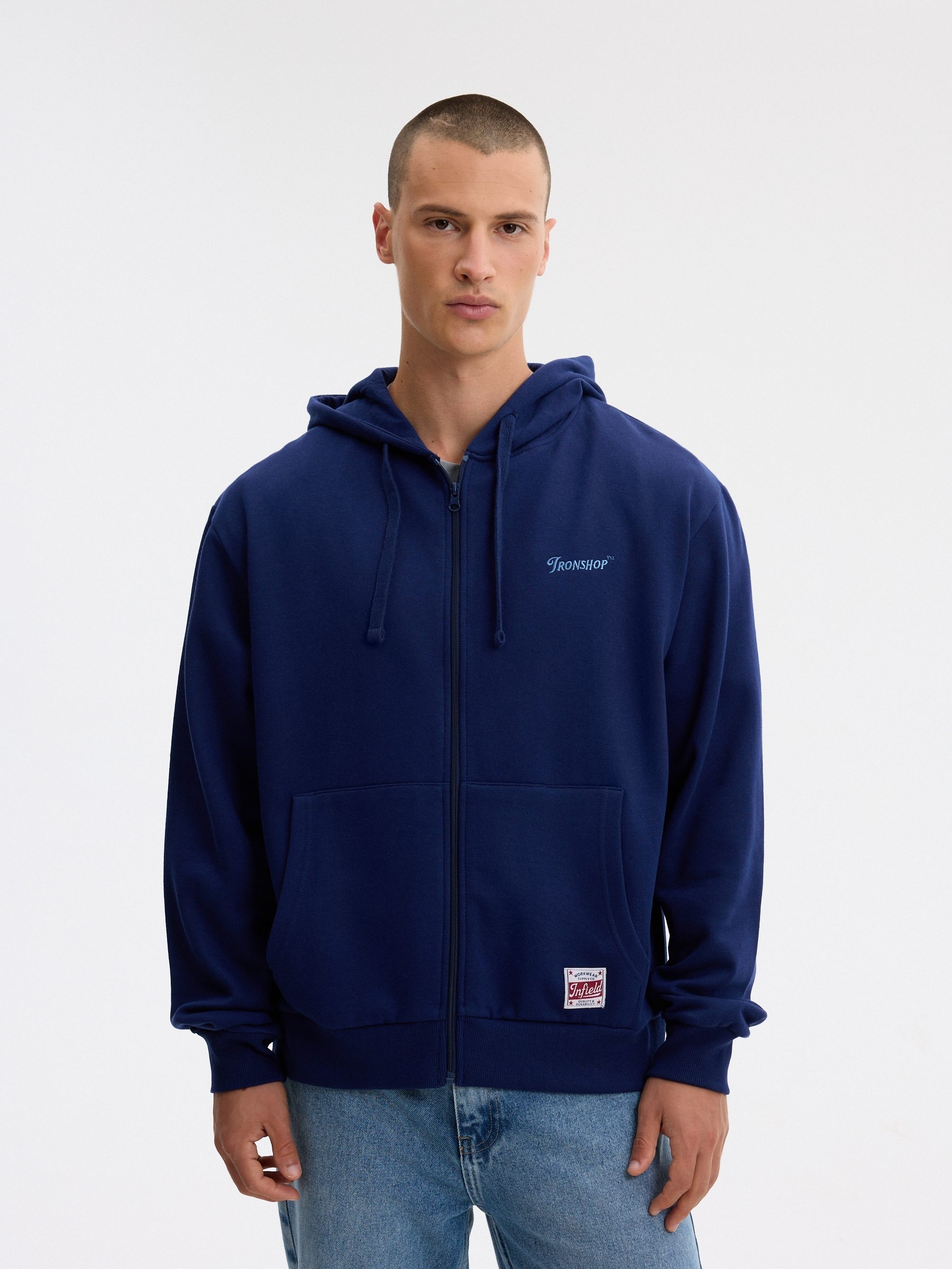 Ironshop Hooded Jacket navy middle front view