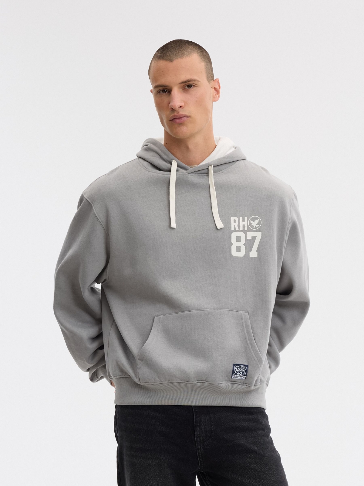 Sweatshirt estampado 87 cinza meio vista meia frontal