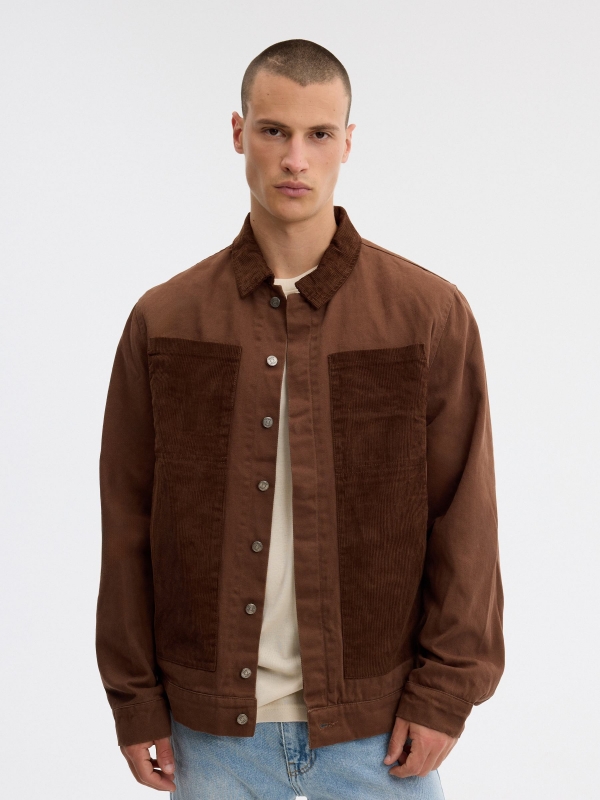 Contrasting corduroy jacket brown middle front view