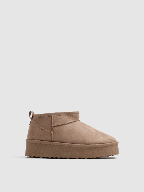 Platform microfiber fur ankle boot sand