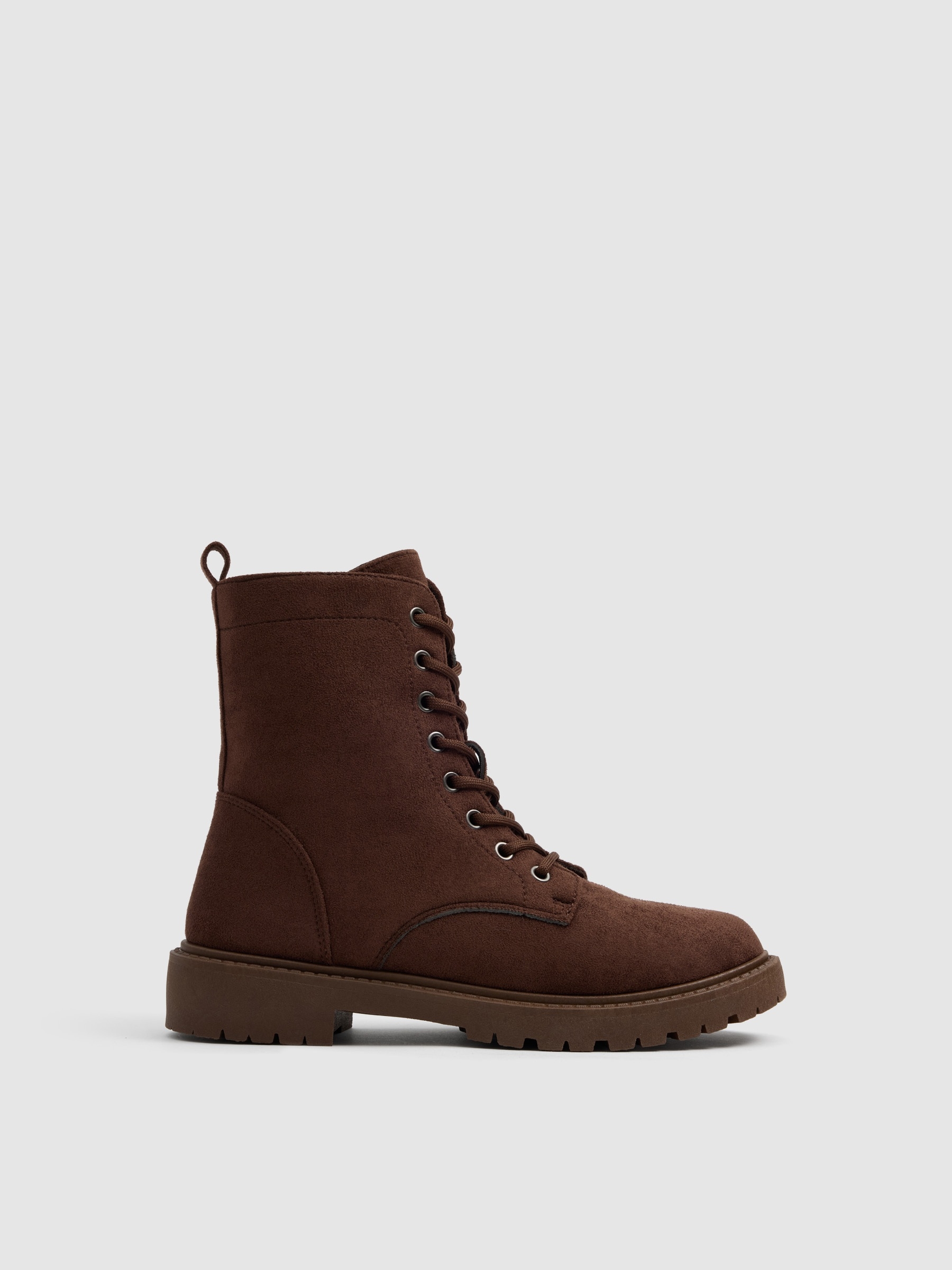 Microfiber lace-up ankle boots brown