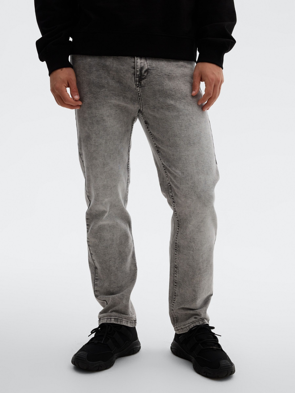 Grey regular denim jeans grey middle front view