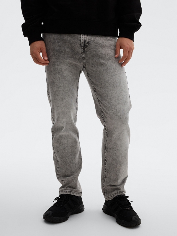 Grey regular denim jeans grey middle front view