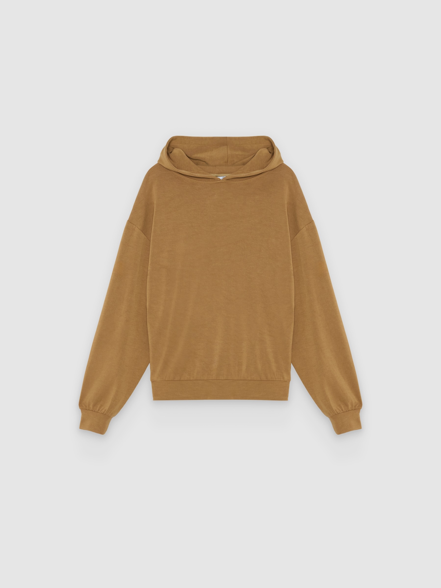  Moletom oversized com capuz areia vista frontal