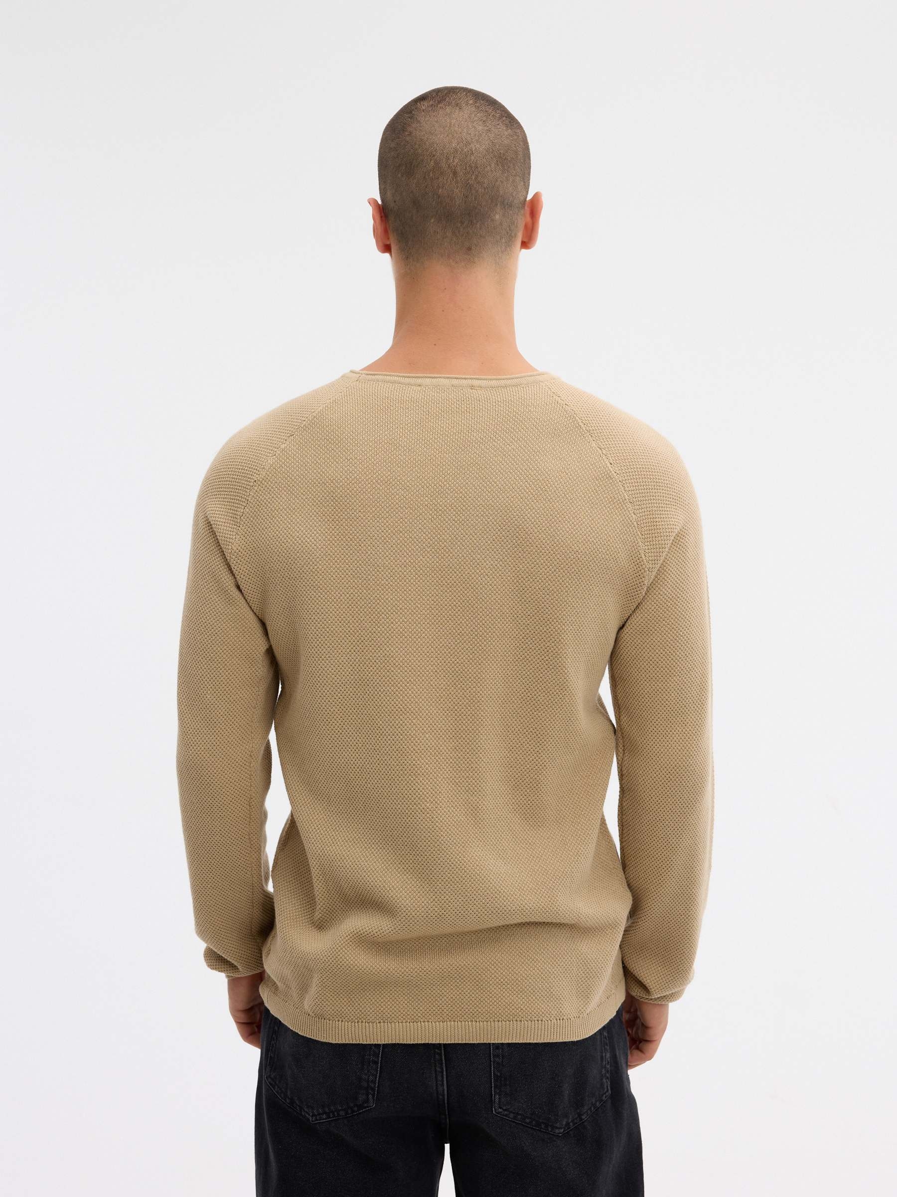 Textured sand knit sweater sand middle front view