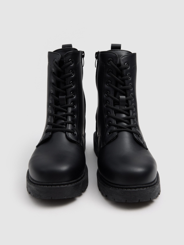 Botines planos cordones microfibra negro vista cenital
