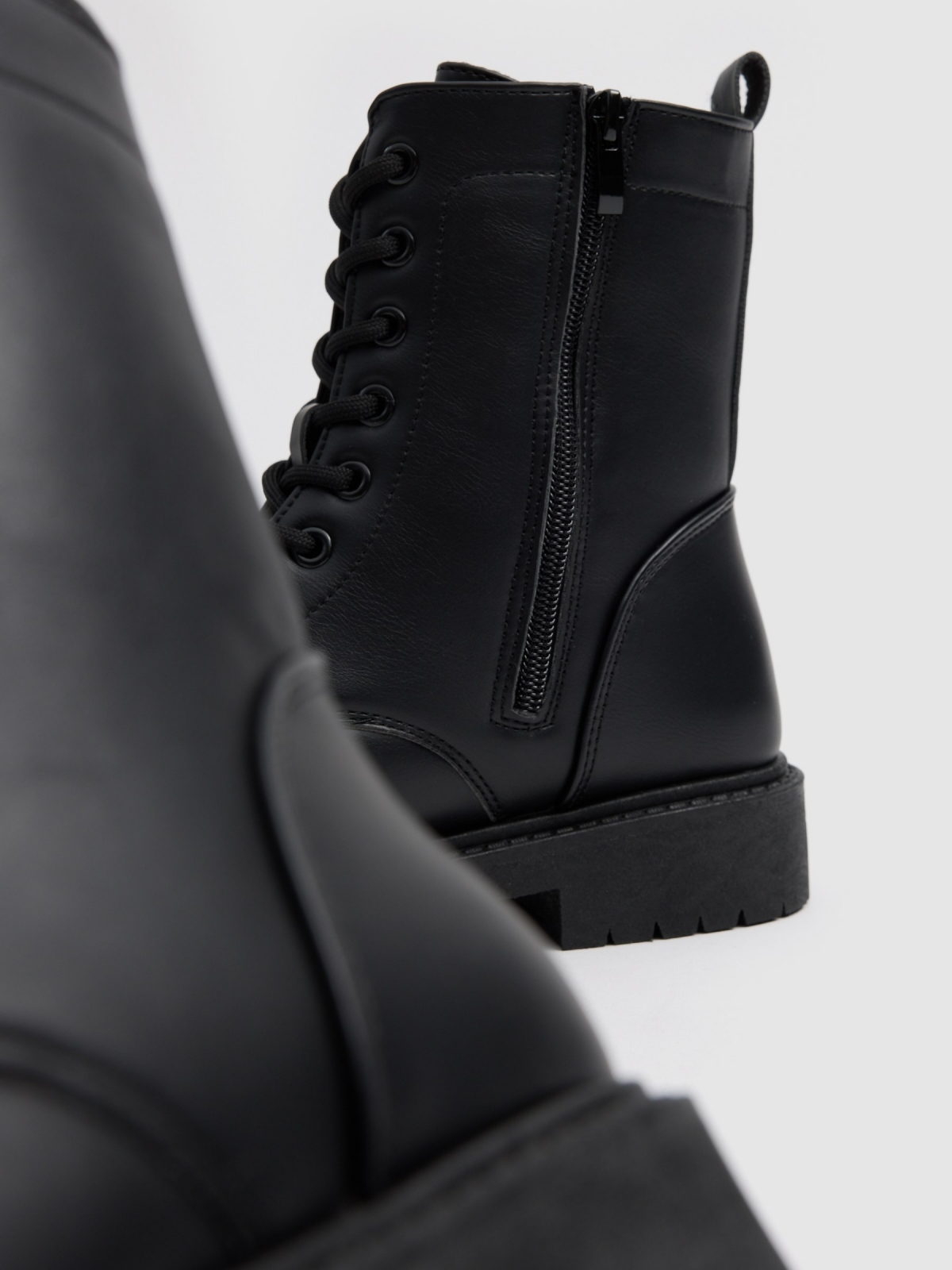 Flat lace-up microfiber ankle boots black detail view