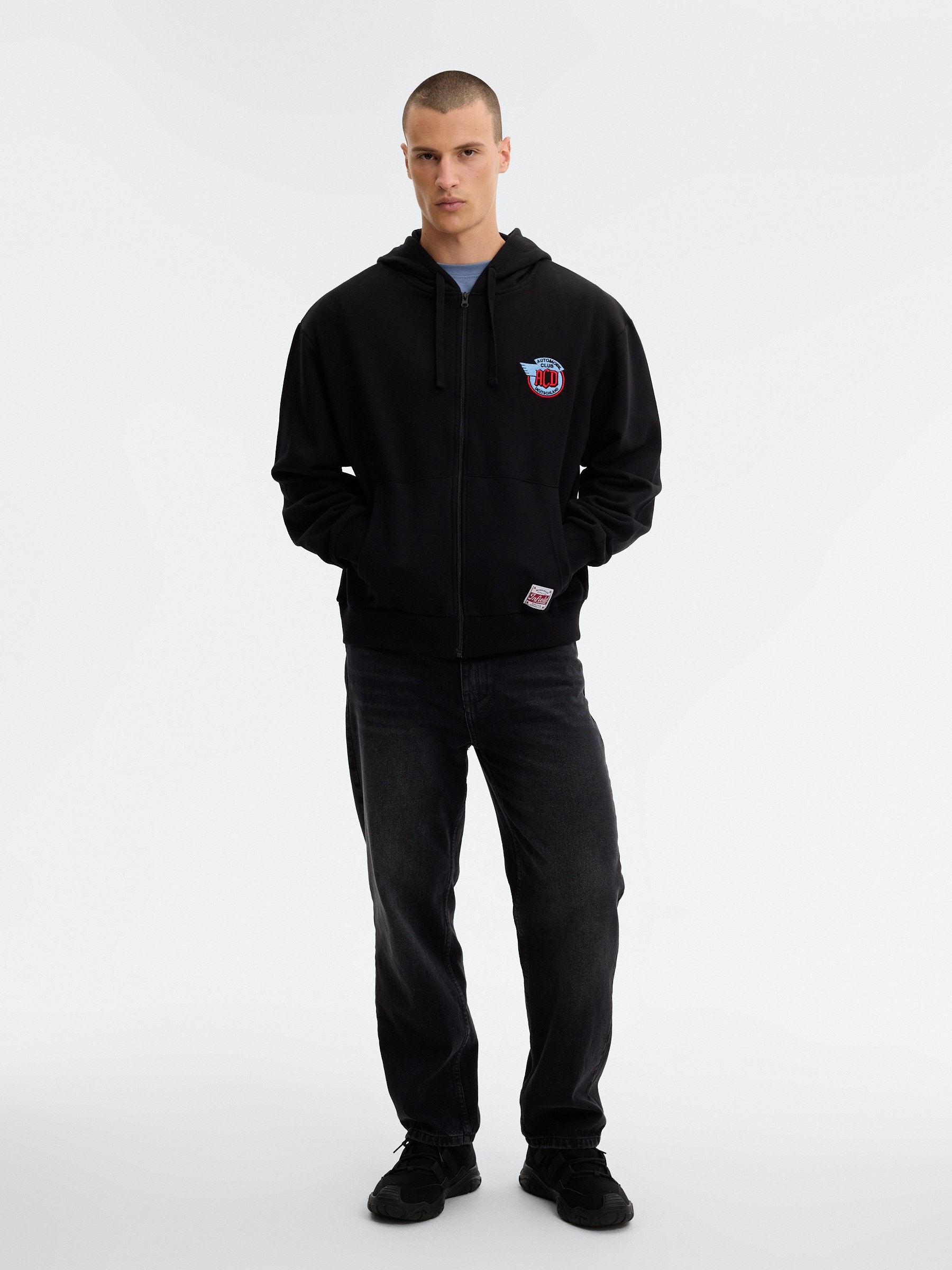 Hooded zip-up jacket black middle front view