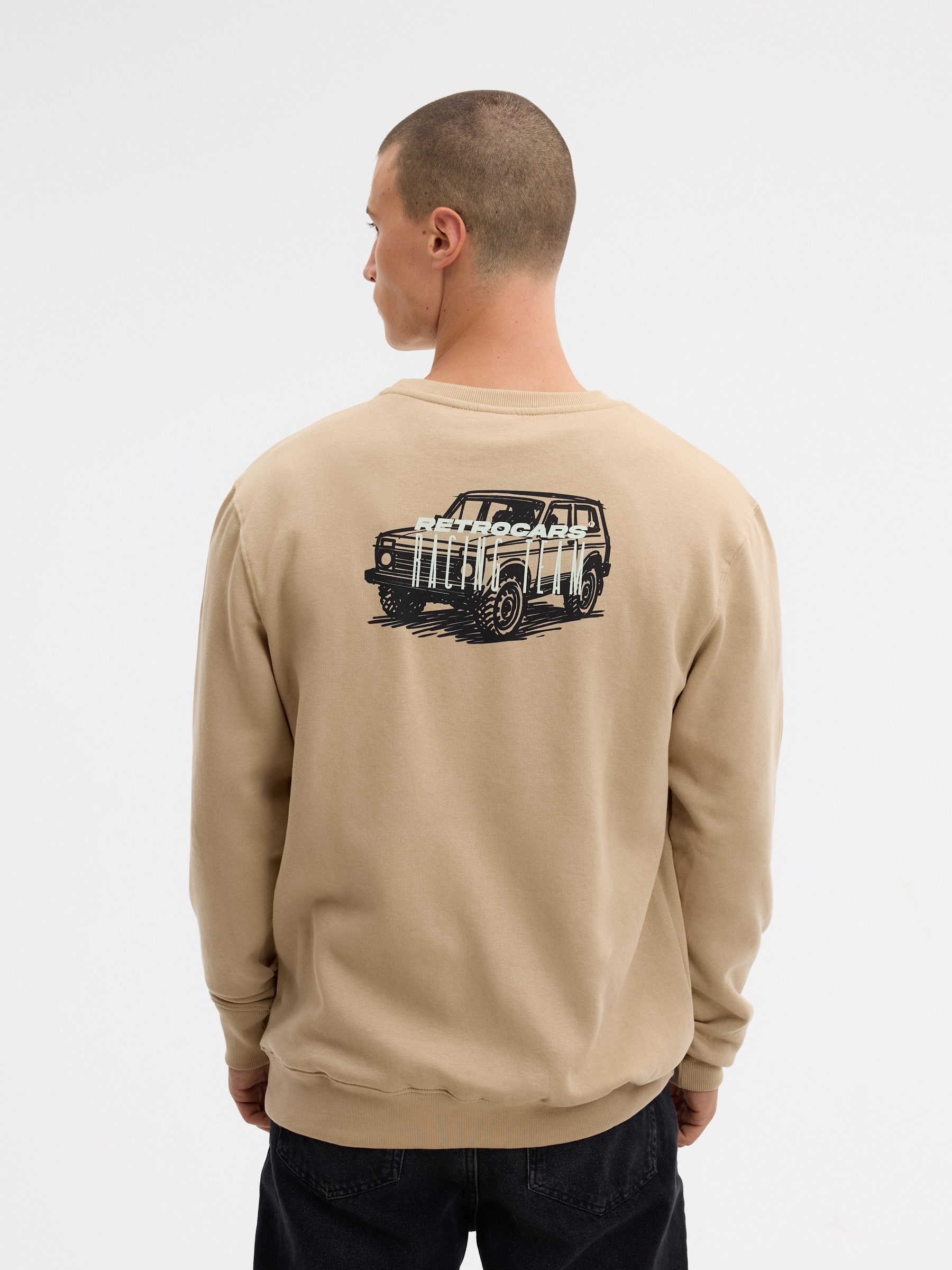 Engine print sweatshirt beige middle front view