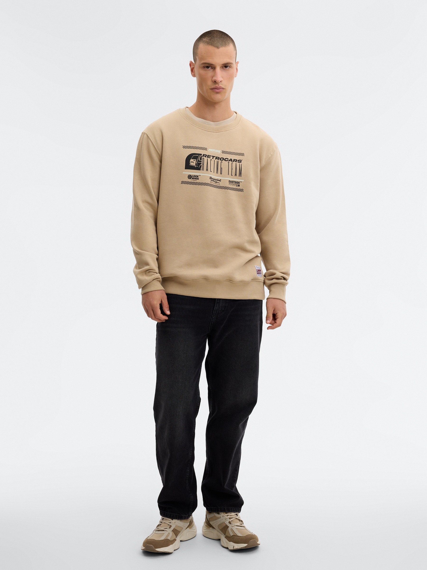 Sweatshirt estampada motor bege vista meia frontal