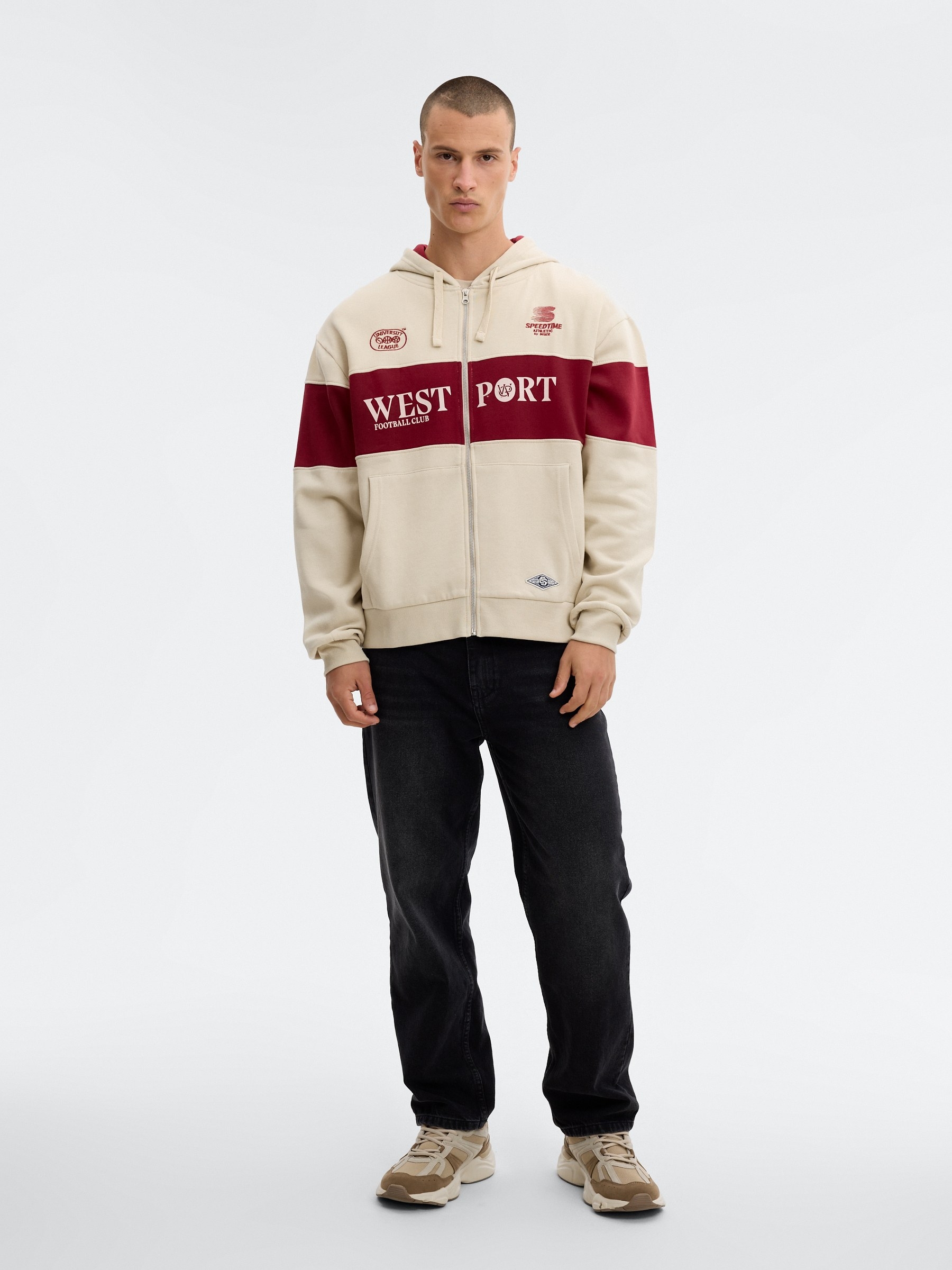 Chaqueta capucha West Port crudo vista media frontal