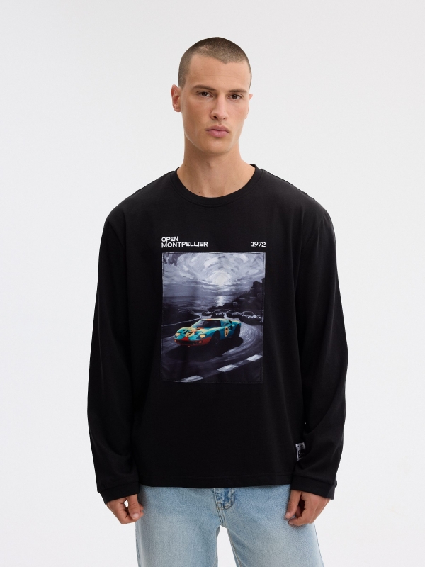 Long sleeve motor 1972 t-shirt black middle back view