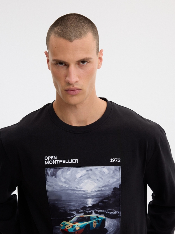 Long sleeve motor 1972 t-shirt black front view