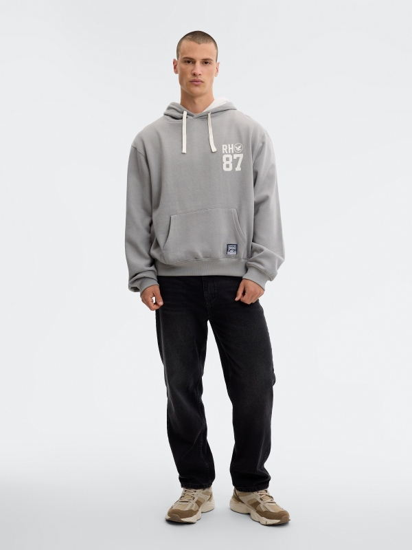 Sweatshirt estampado 87 cinza meio vista geral frontal