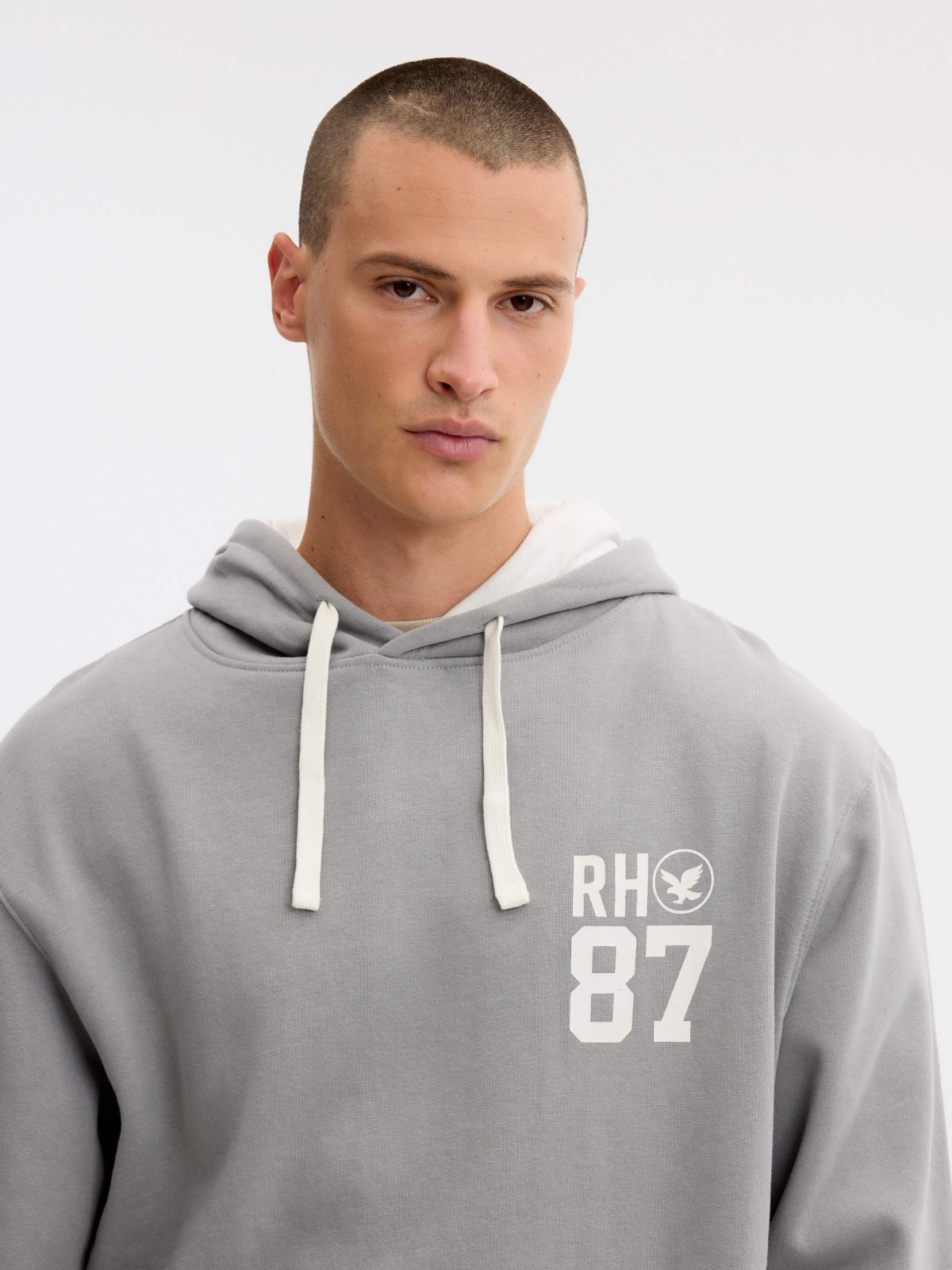 Sweatshirt estampado 87 cinza meio vista detalhe