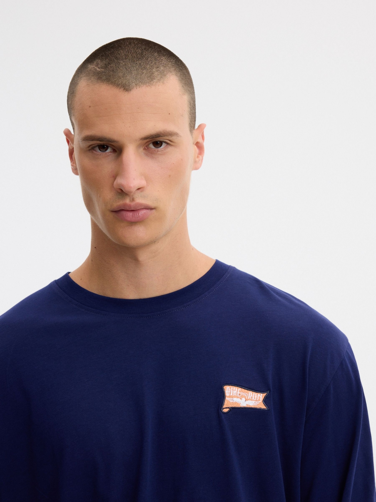 Bike and run print long sleeve T-shirt navy detail view