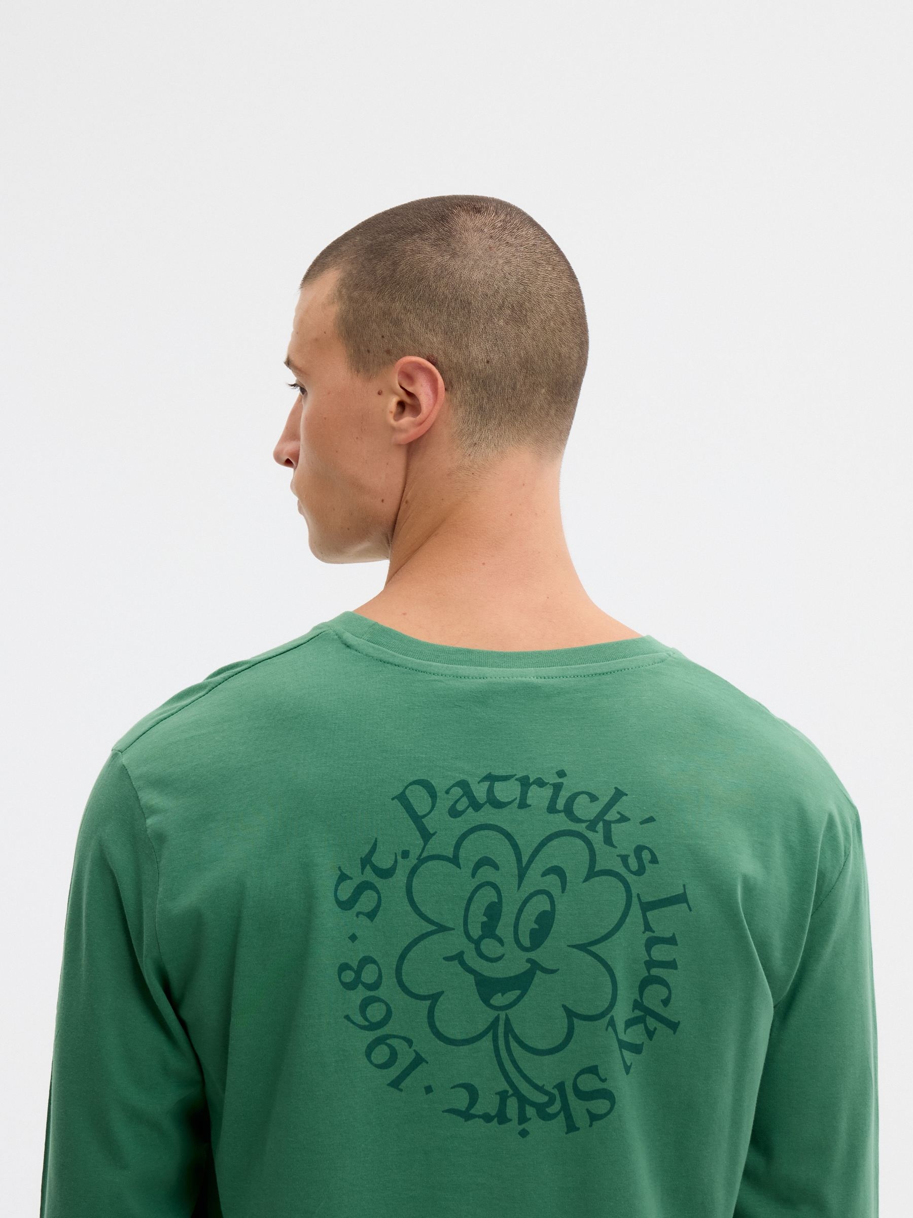 T-shirt de manga comprida St Patrick verde vista meia frontal