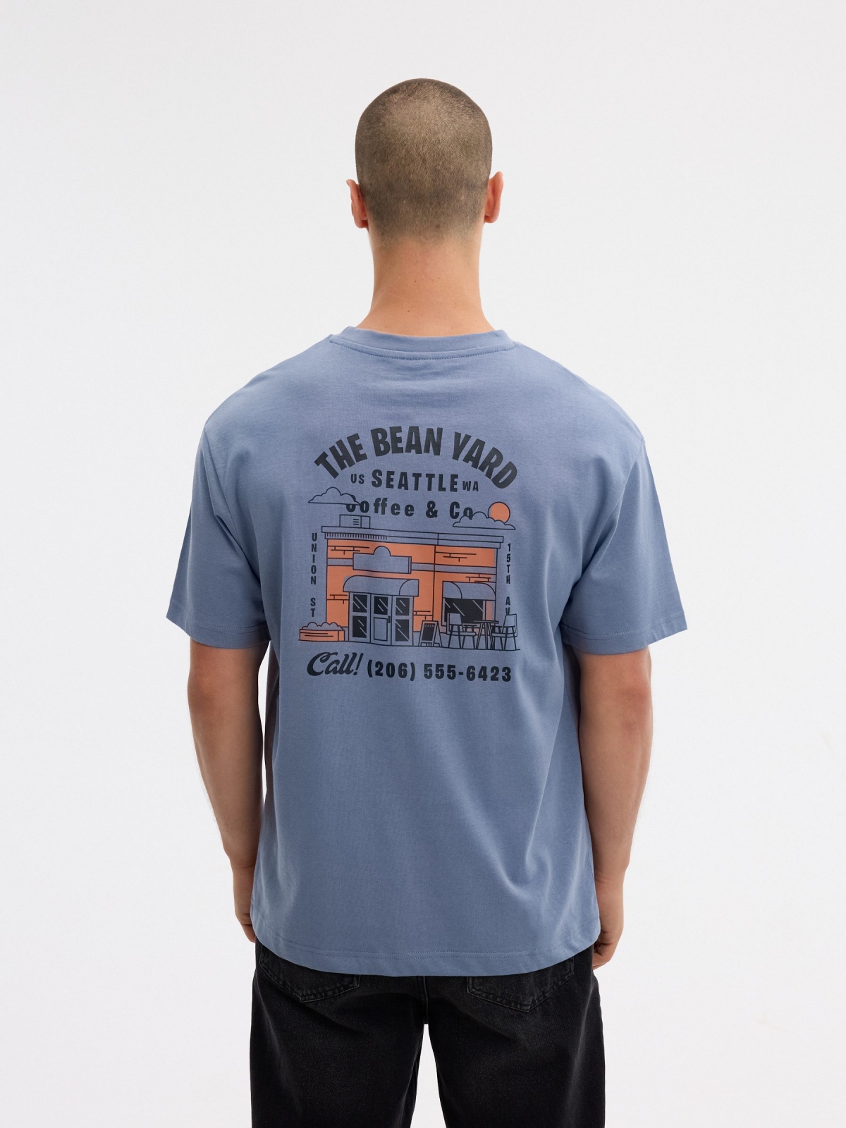 T-shirt The Bean Yard azul vista meia traseira