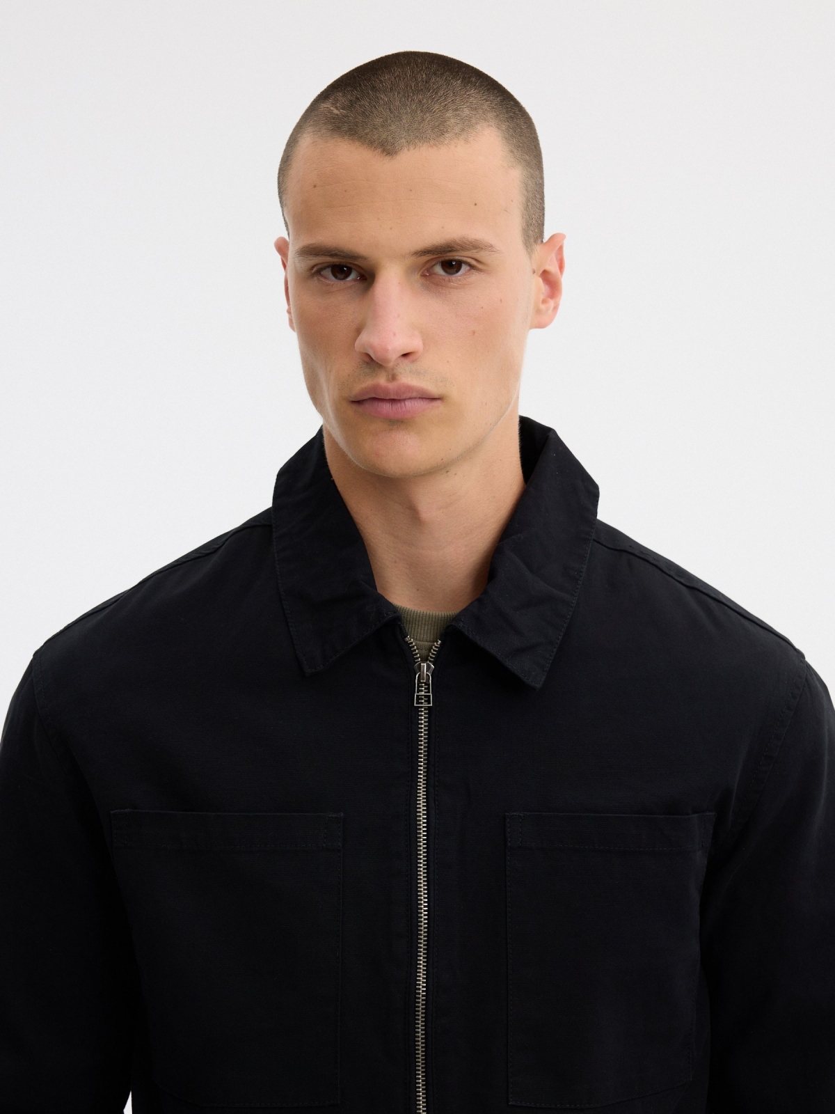 Twill overshirt with zipper black detail view