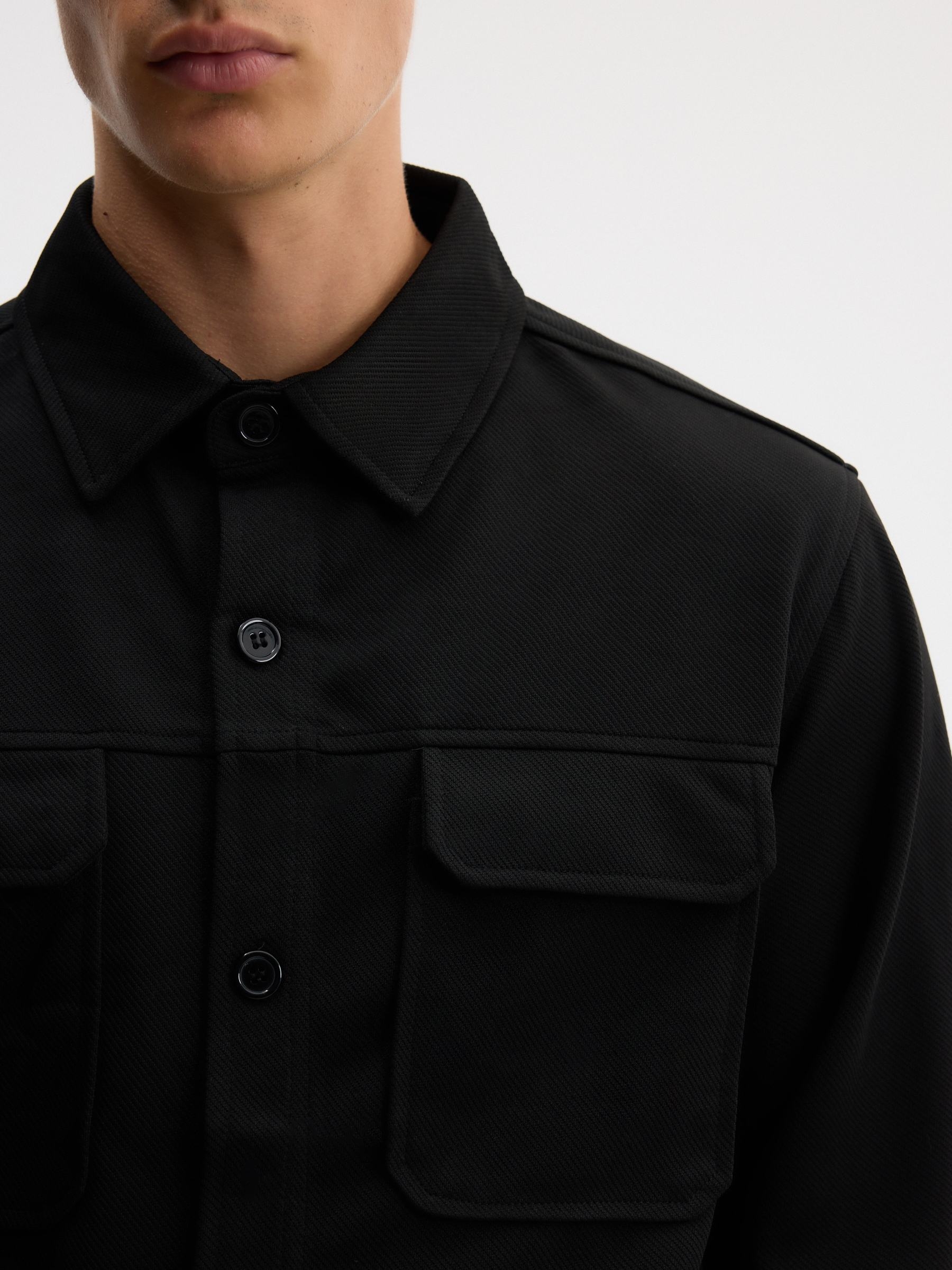 Plain cotton overshirt black middle front view