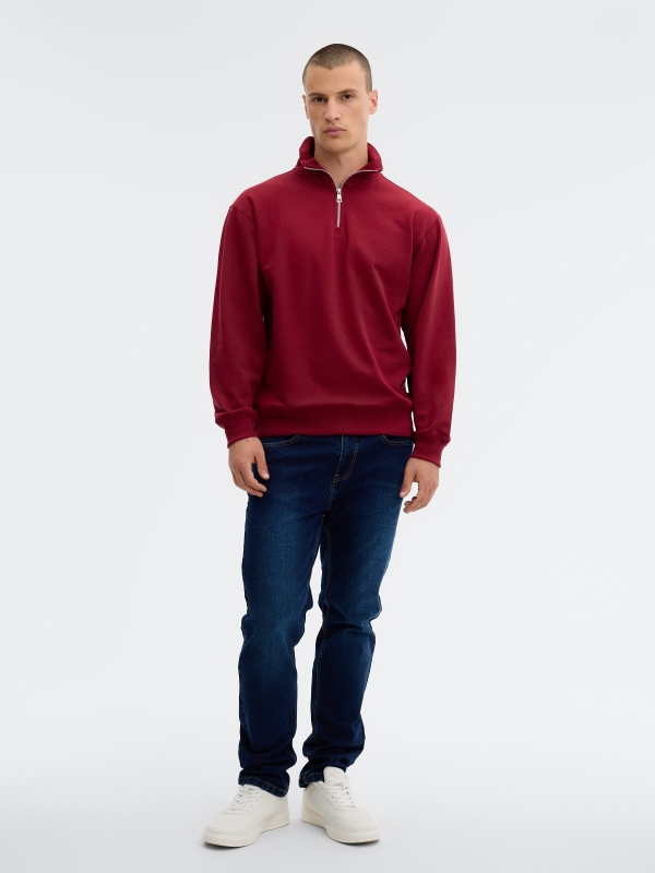 Sweatshirt com fecho semicisne lisa granada vista meia frontal