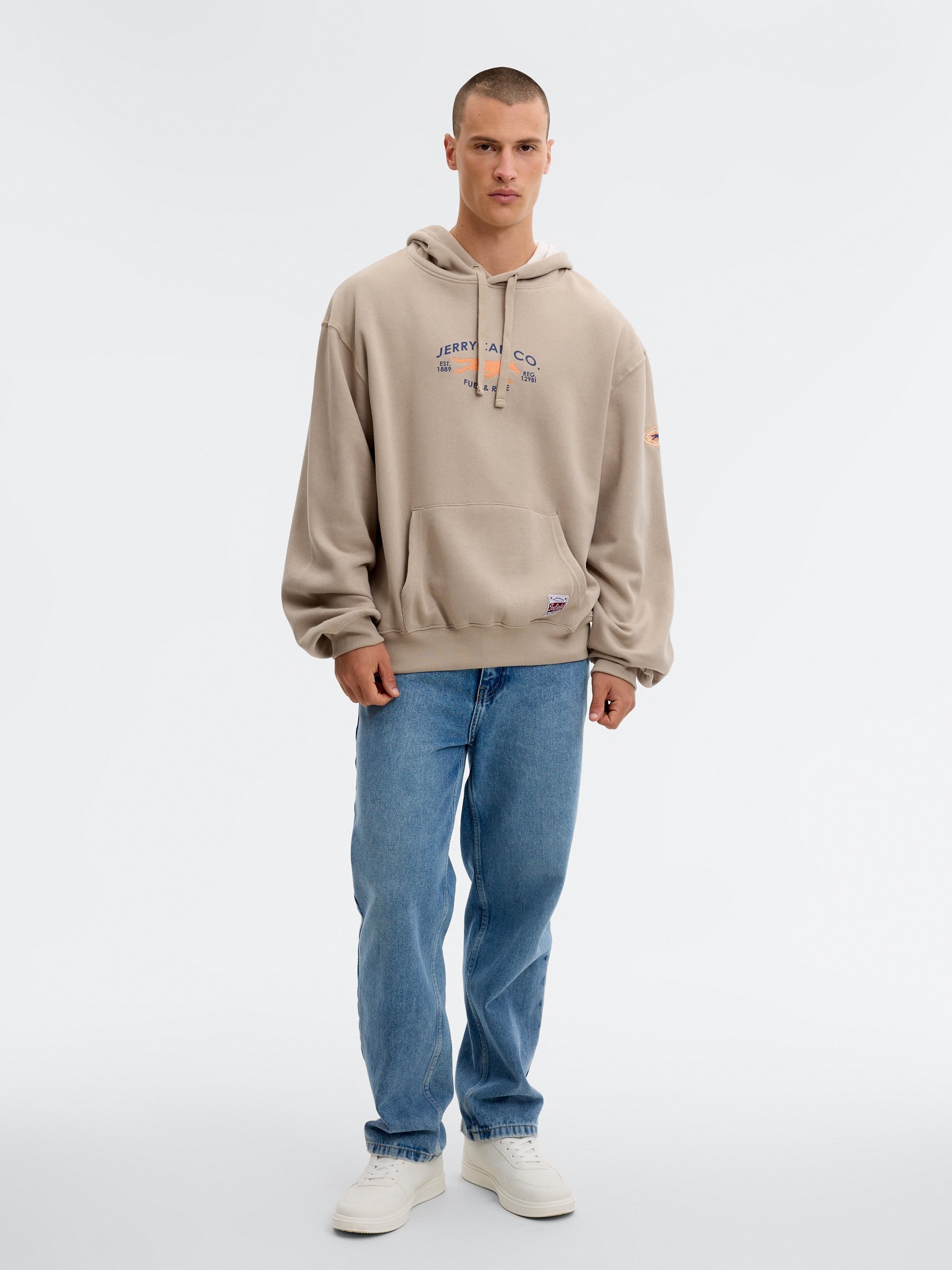 Hoodie ride sweatshirt beige middle front view
