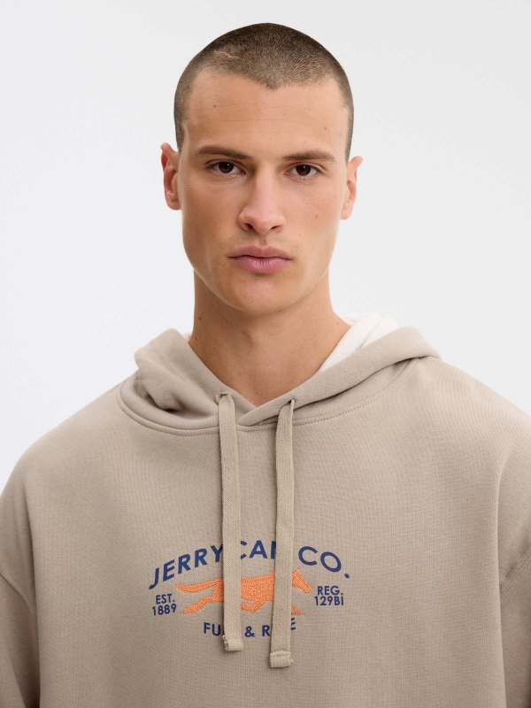 Sweatshirt com capuz ride bege vista detalhe