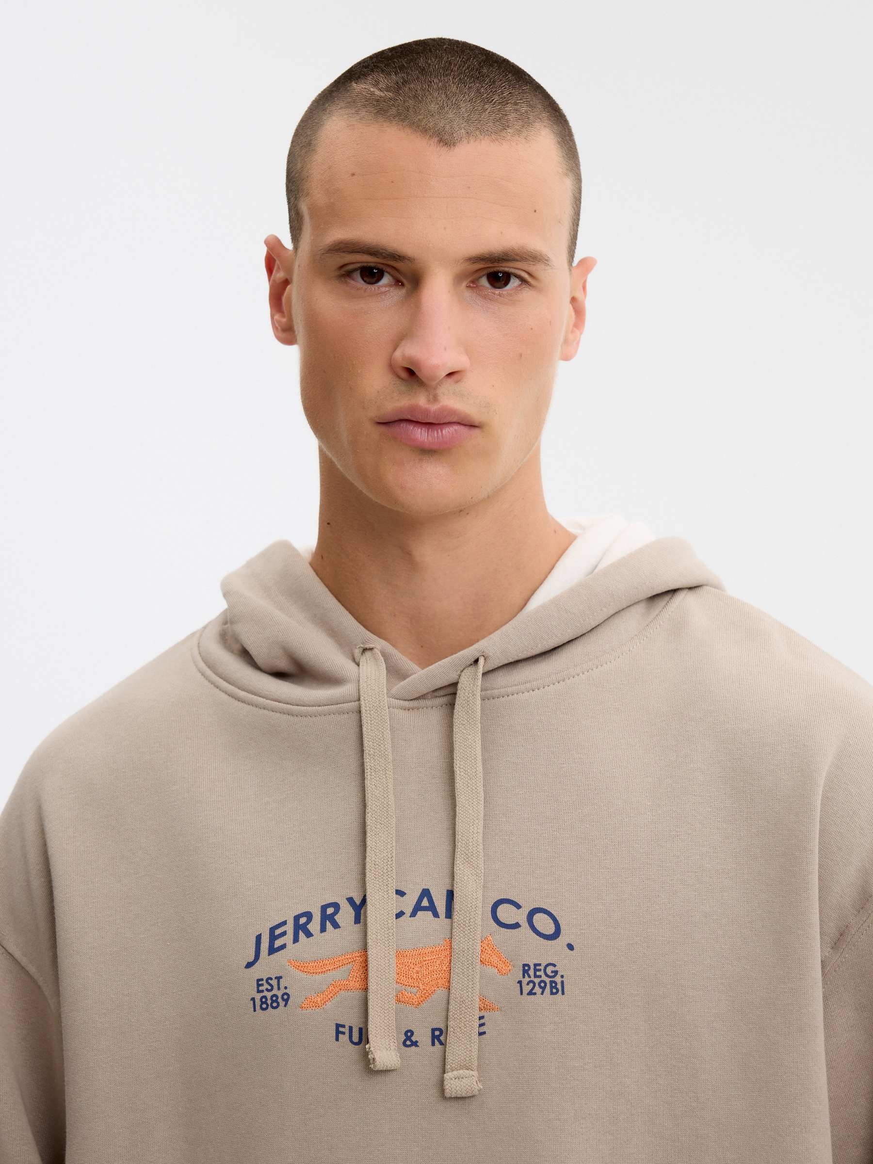 Sweatshirt com capuz ride bege vista meia frontal