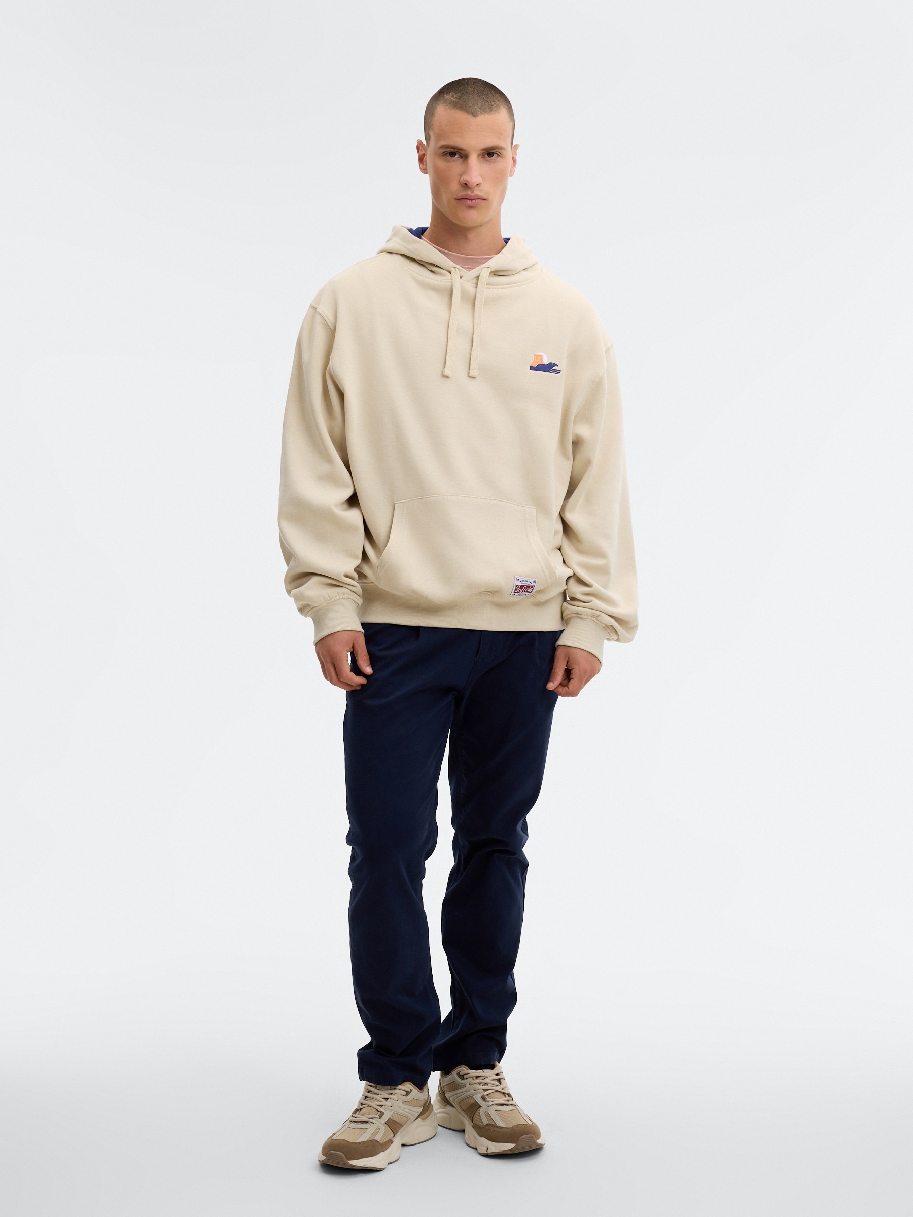 Embroidered hooded sweatshirt raw middle front view