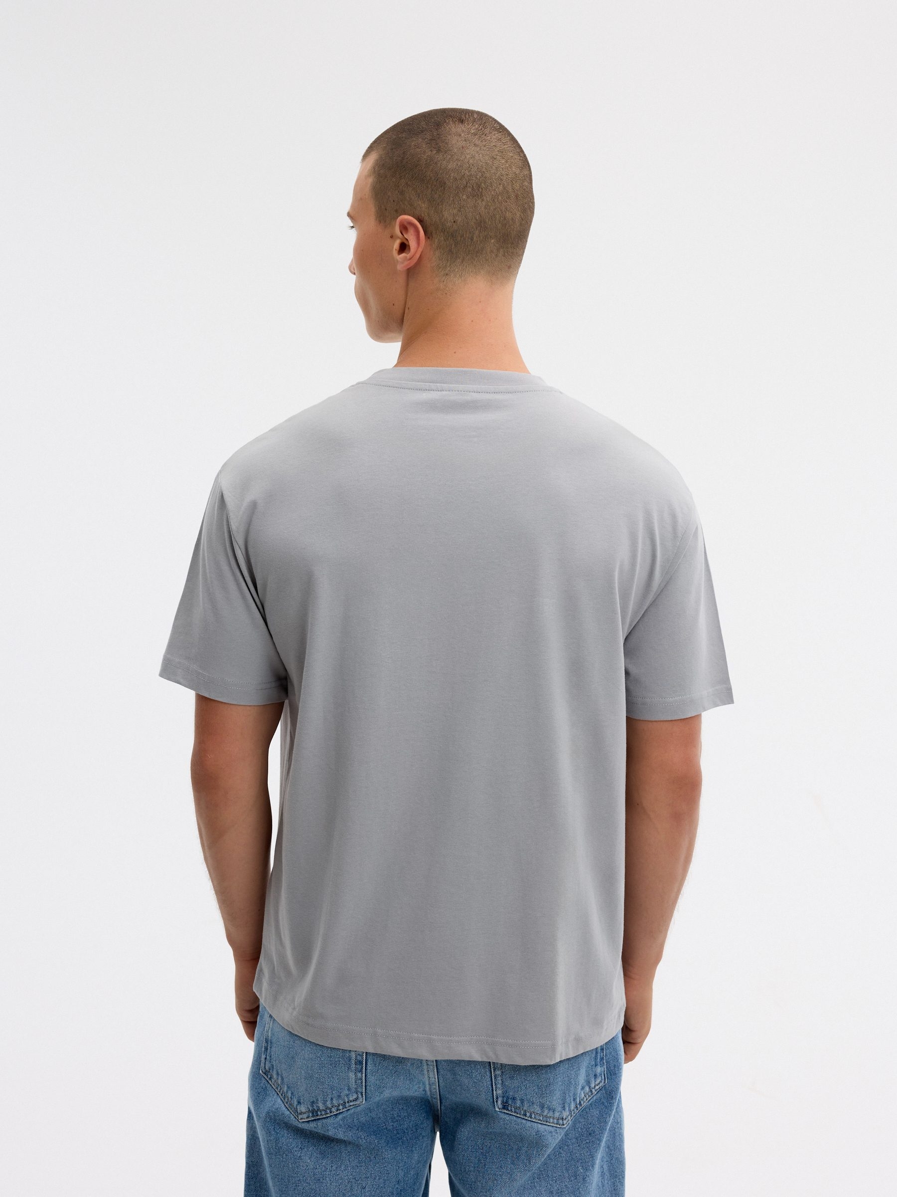 British print T-shirt bluish gray middle front view