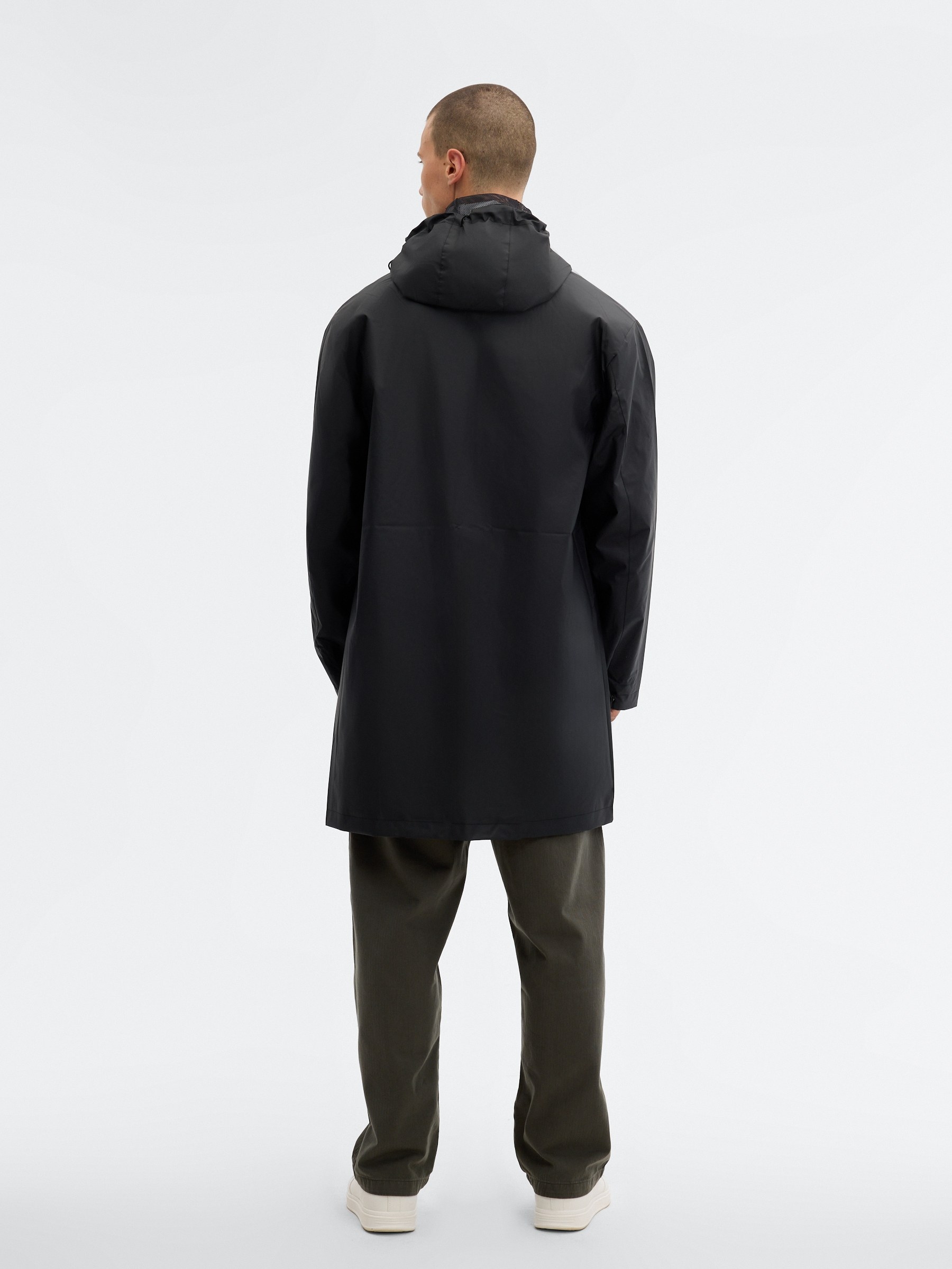 Rubberized fabric parka black middle front view