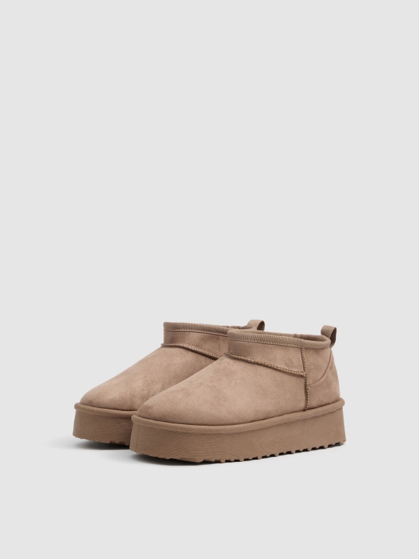 Platform microfiber fur ankle boot sand 45º front view