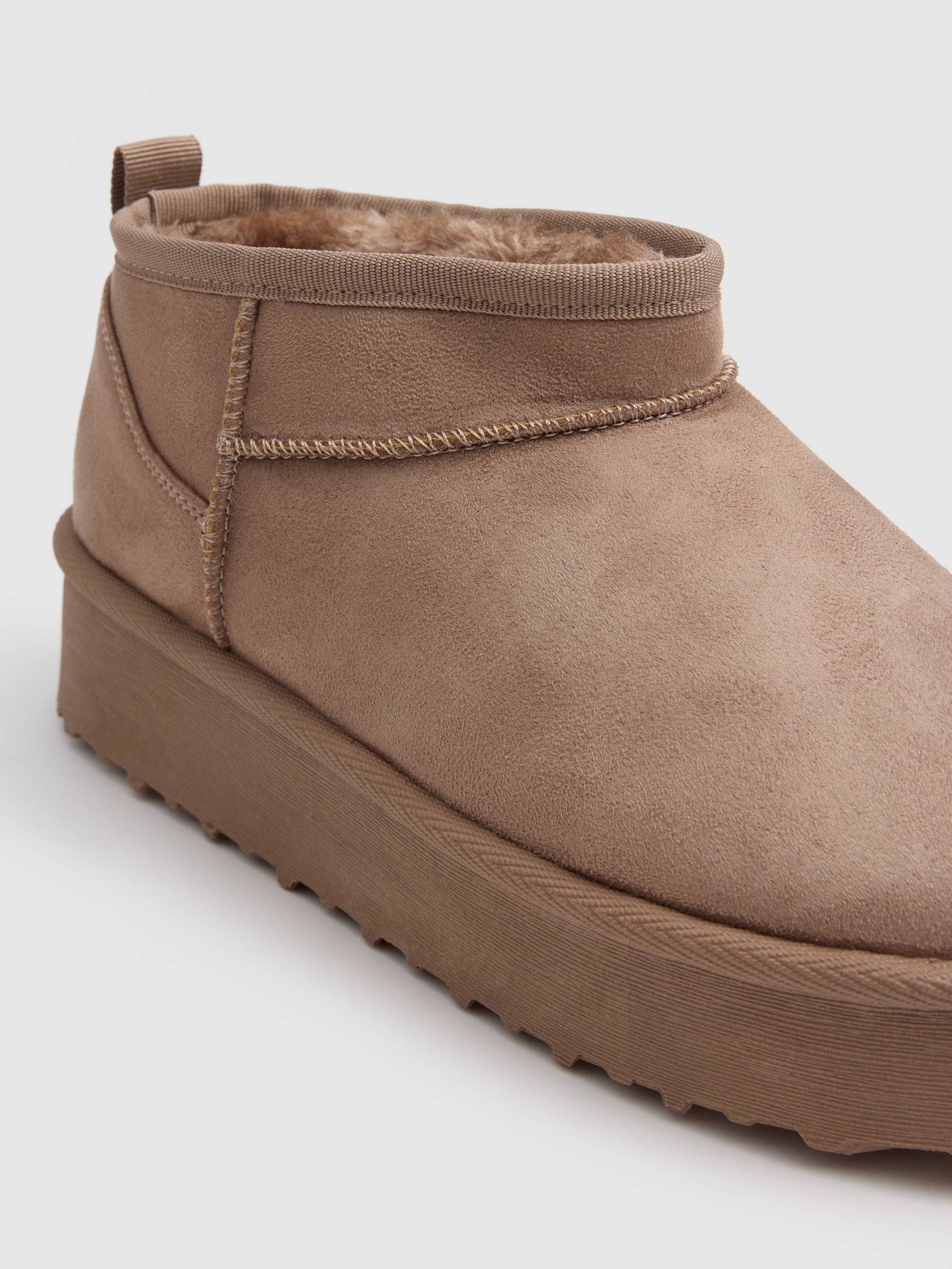 Platform microfiber fur ankle boot sand