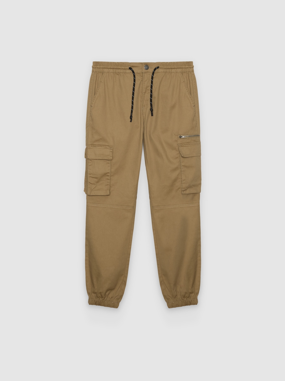 %Pto% Pantalón jogger multibolsillos beige vista frontal