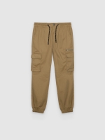 %Pto% Multipocket jogger pants beige front view