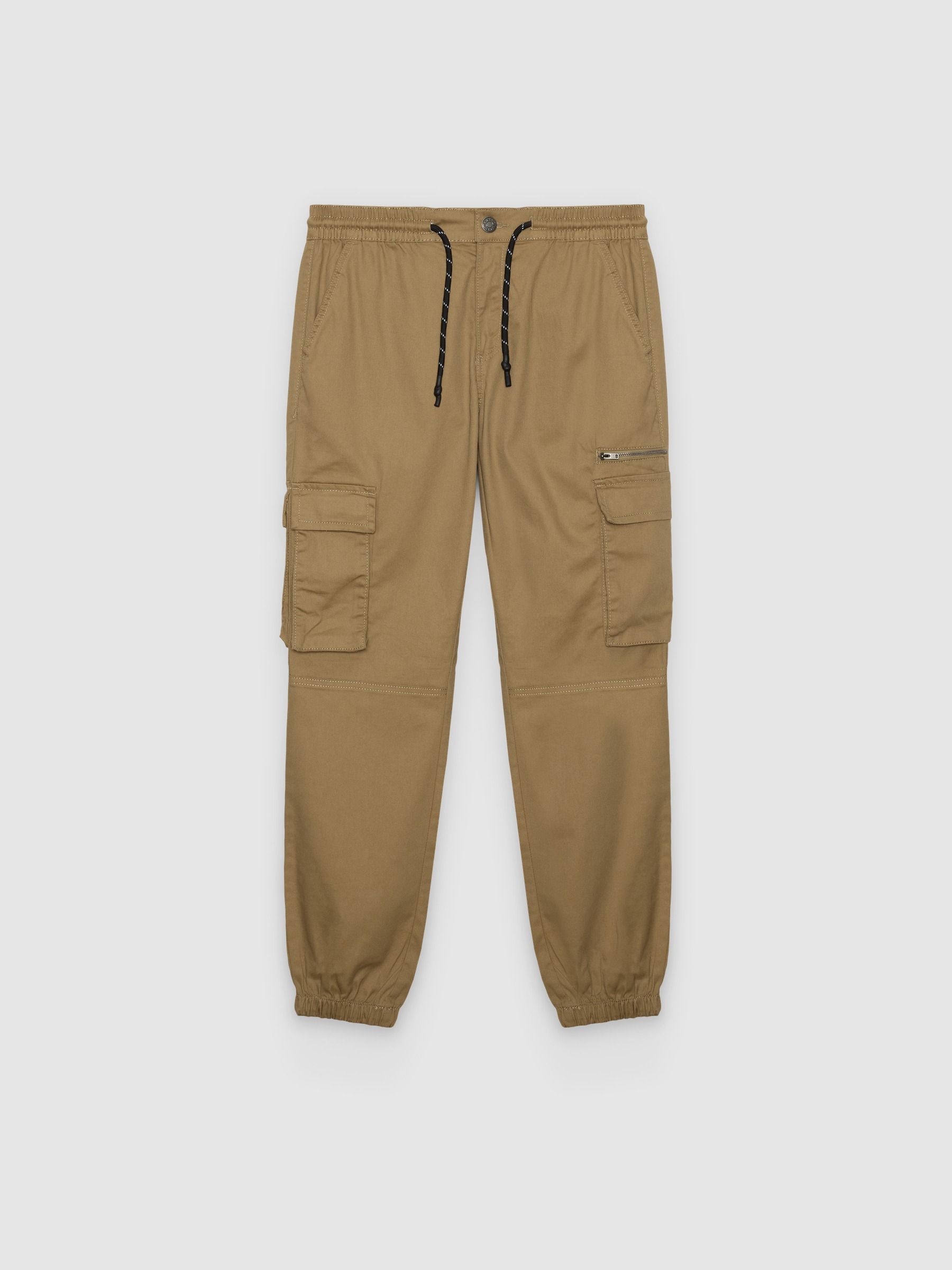 Pantalón jogger multibolsillos beige vista general frontal