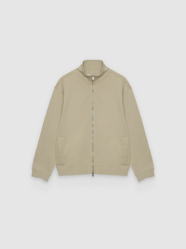  Ribbed zip-up high-neck jacket raw front view