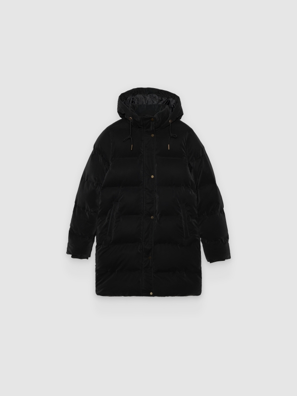  Quilted hooded anorak black front view
