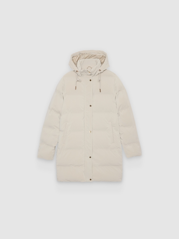  Quilted hooded anorak taupe front view