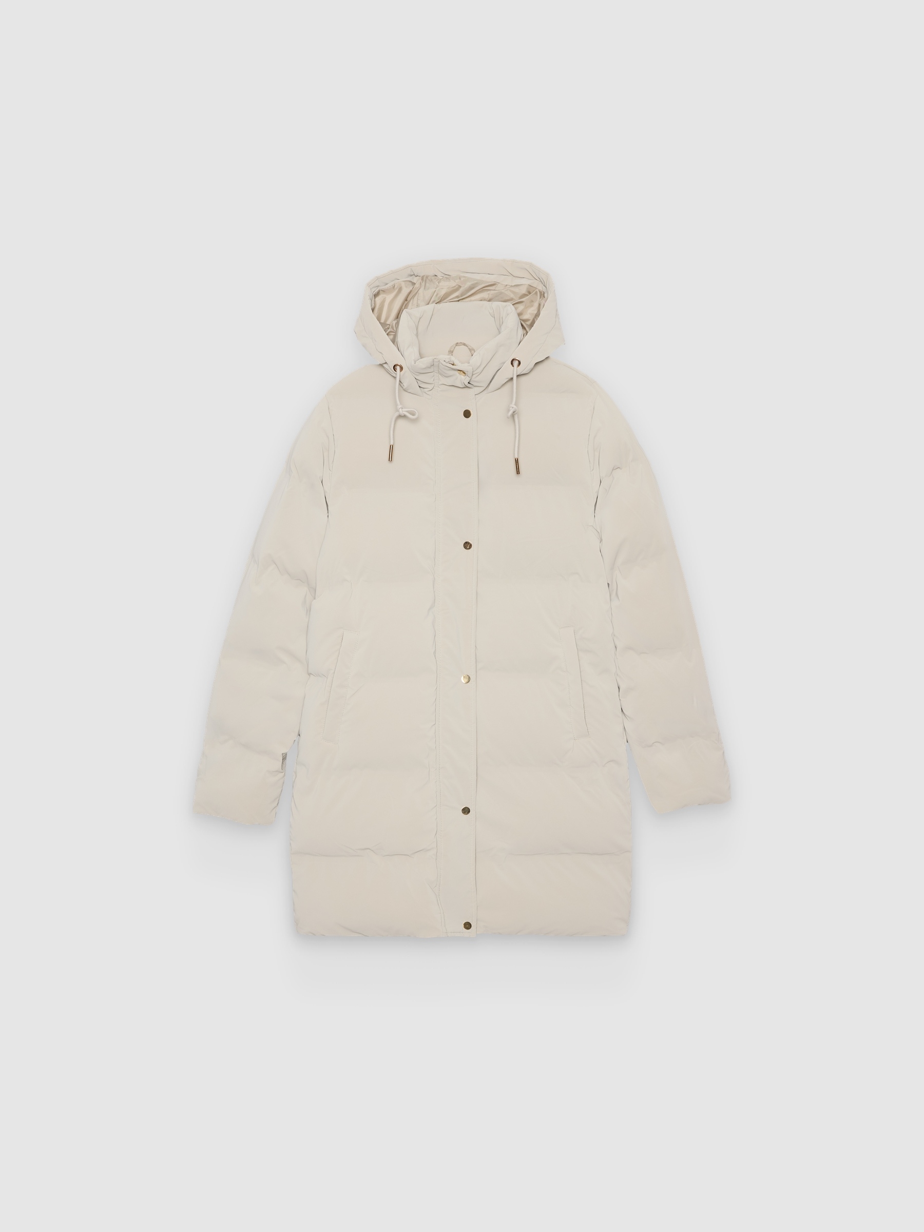 Anorak acolchoado com capuz taupe vista meia frontal