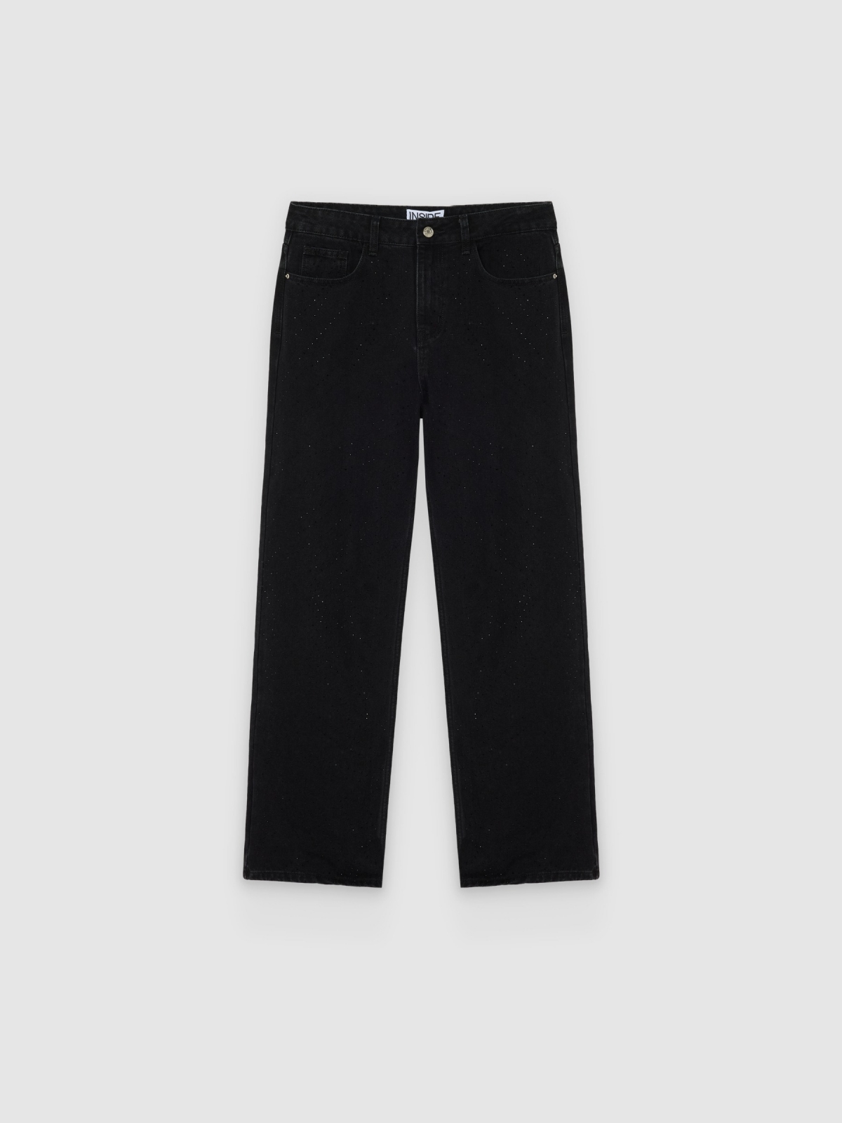 %Pto% High-waisted wide-leg strass jeans black front view