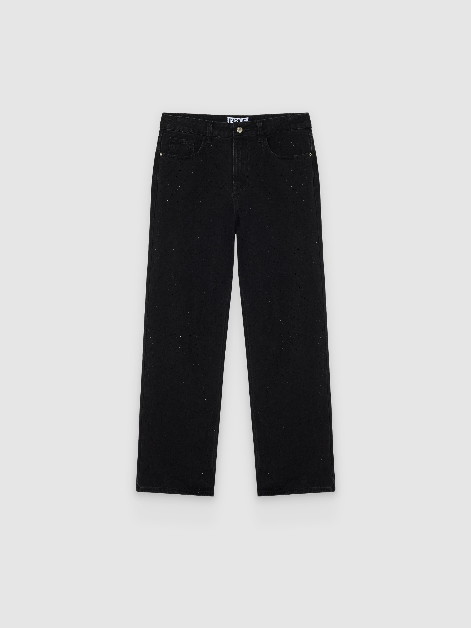 %Pto% High-waisted wide-leg strass jeans black front view
